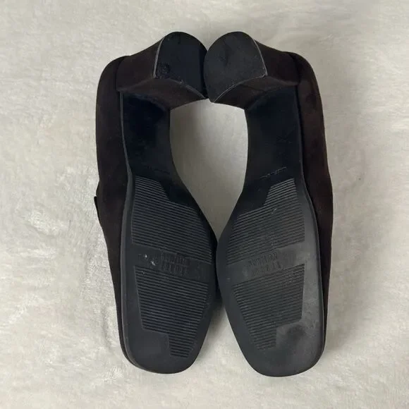 Stuart Weitzman Brown Suede Chain Link Pumps Block Heel Square Toe Womens Size 9 - Picture 10 of 12